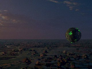 Eine Borgsphäre landet auf einem Planeten